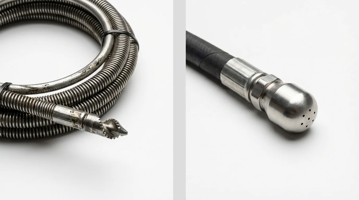 Drain snake cable and hydro jetting nozzle used for drain cleaning in Kechi, KS