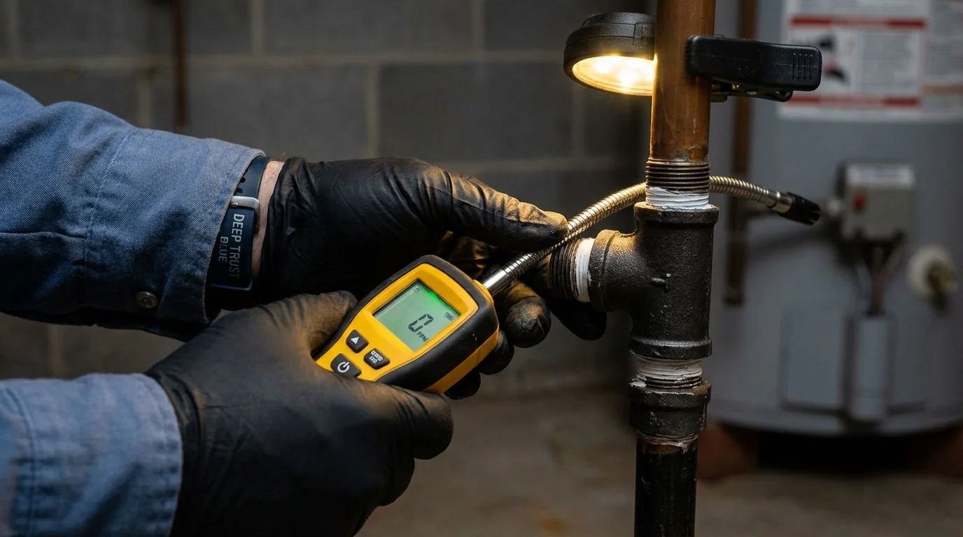Gas leak detection with electronic sniffer by Johns Plumbing LLC in Kechi